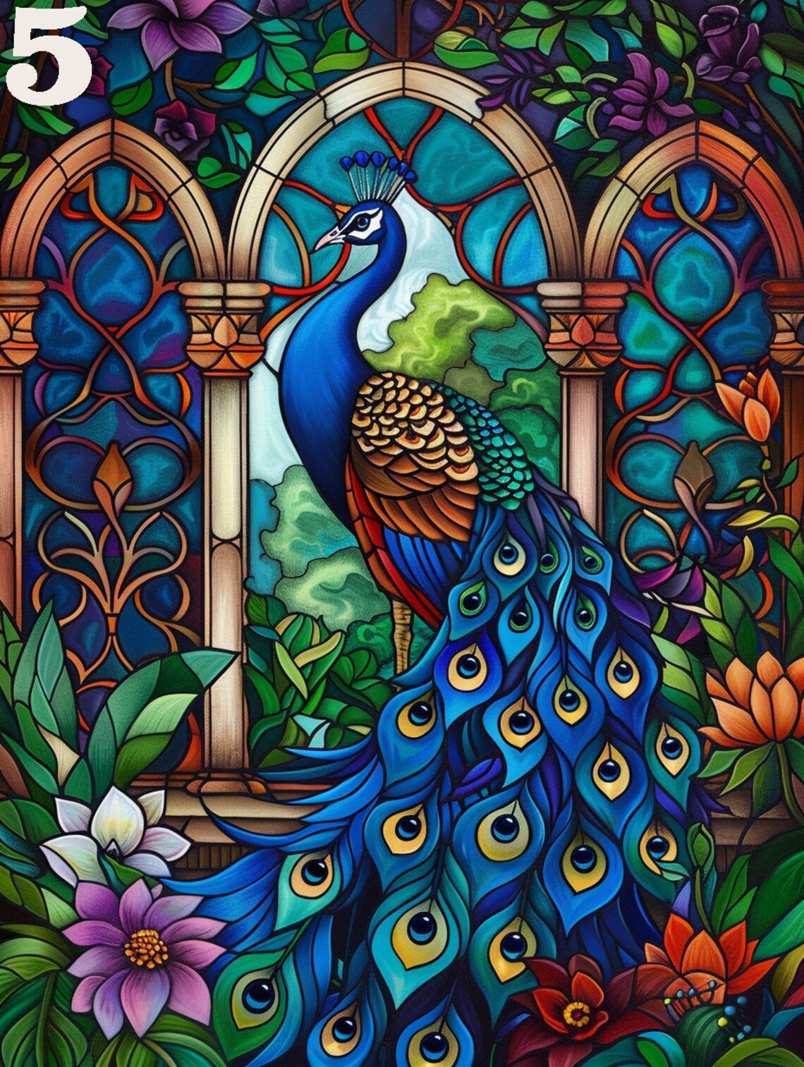 Blue Peacock Stained Glass Diamond Art Painting Kit