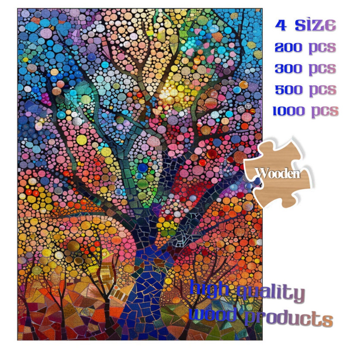Colorful Mosaic Tree of Life in Rainbow Stained Glass Poster - Image 2