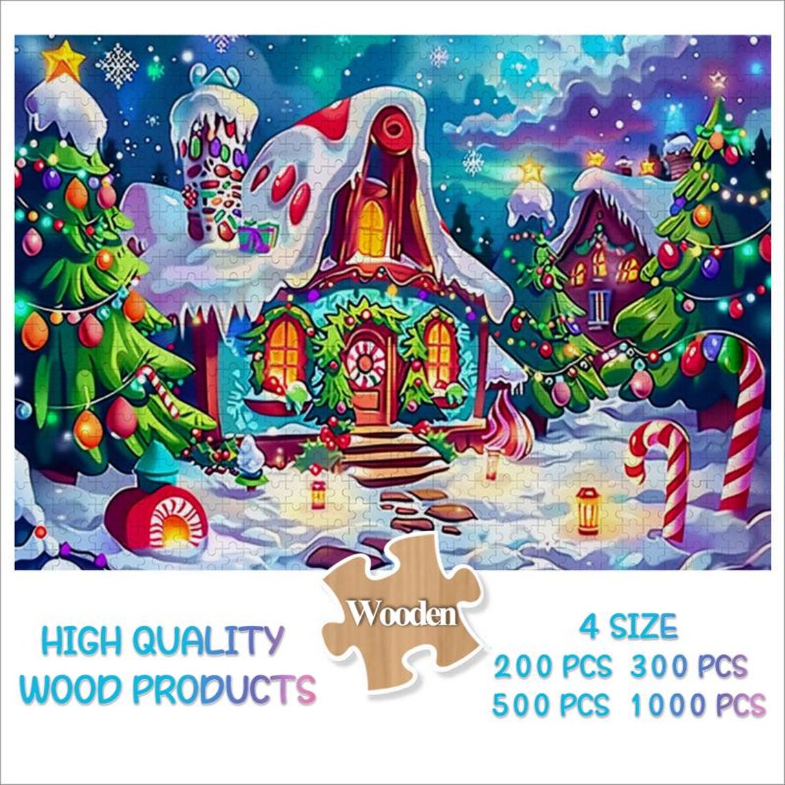 Christmas Candy House Cottage Snowy Village Night Lights Poster - Image 4