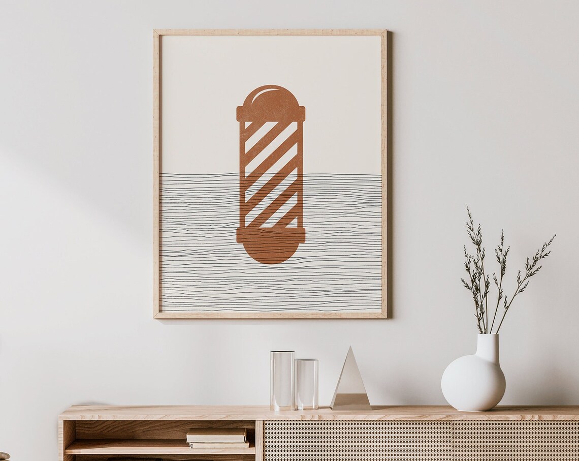 Boho Barber Pole Print Wall Art Decor Minimalist Poster Illustration
