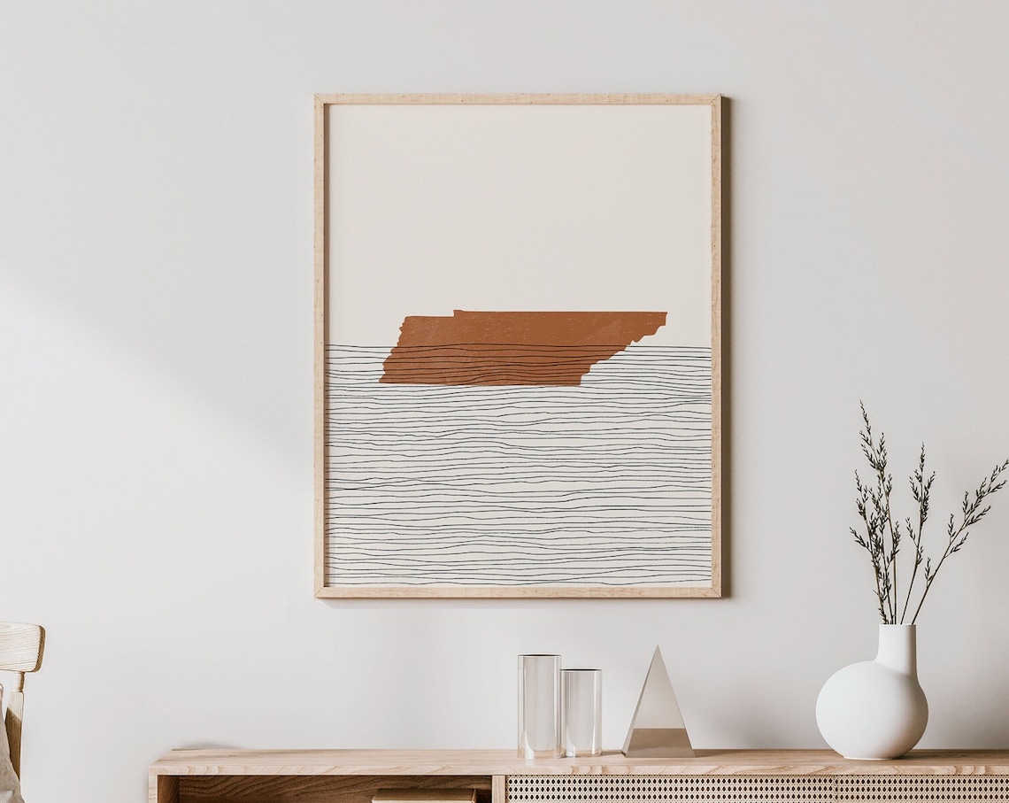 Tennessee Boho State Map, Mid-Century Art Print