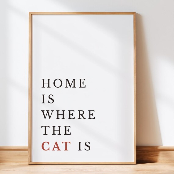 Home Is Where the Cat Is Typography Cat Lover Minimalist Quote Poster
