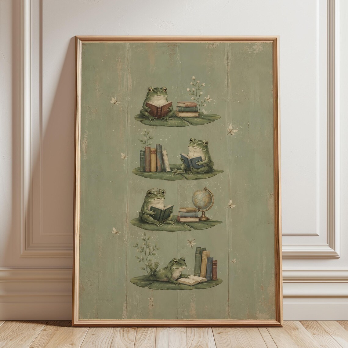 Cottagecore Frog Reading Art Print, Whimsical