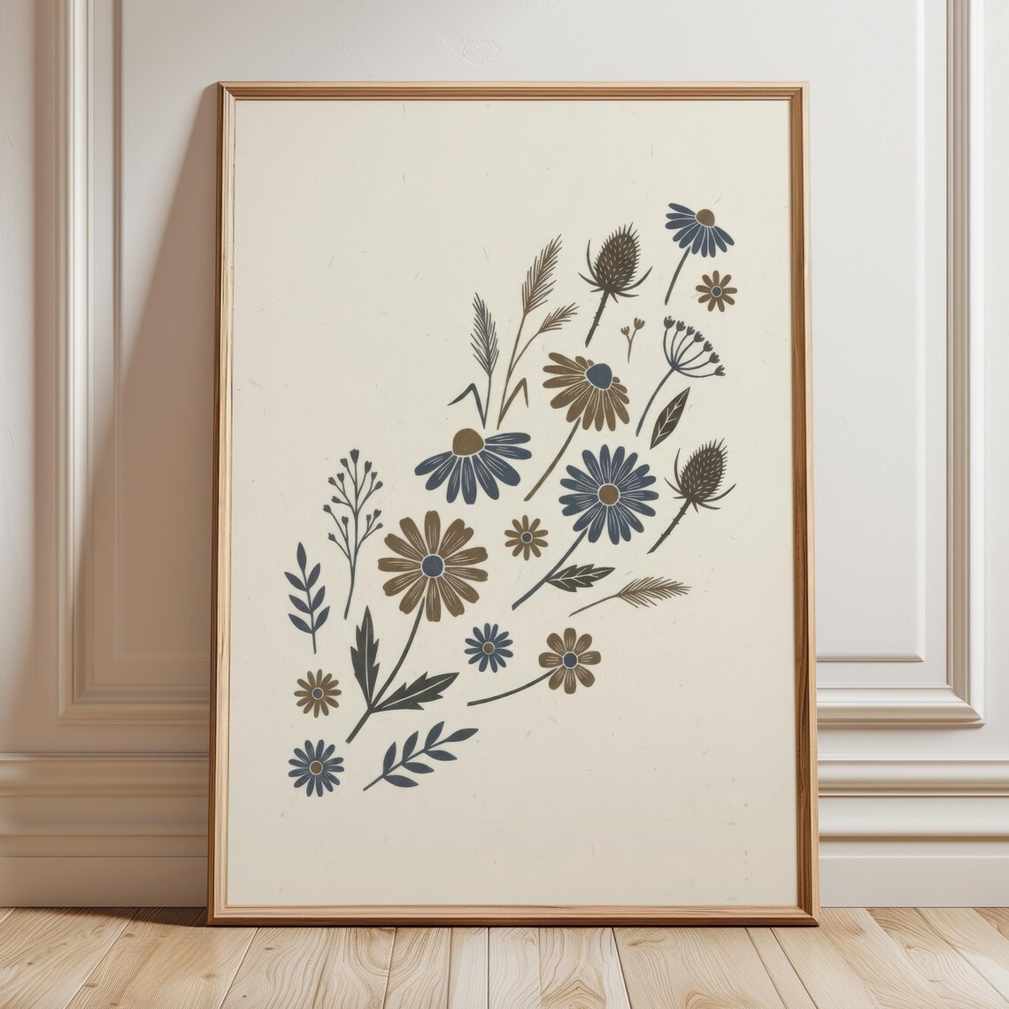 Vintage Wildflower Folk Art Cottagecore Neutral Botanical Floral Art Print