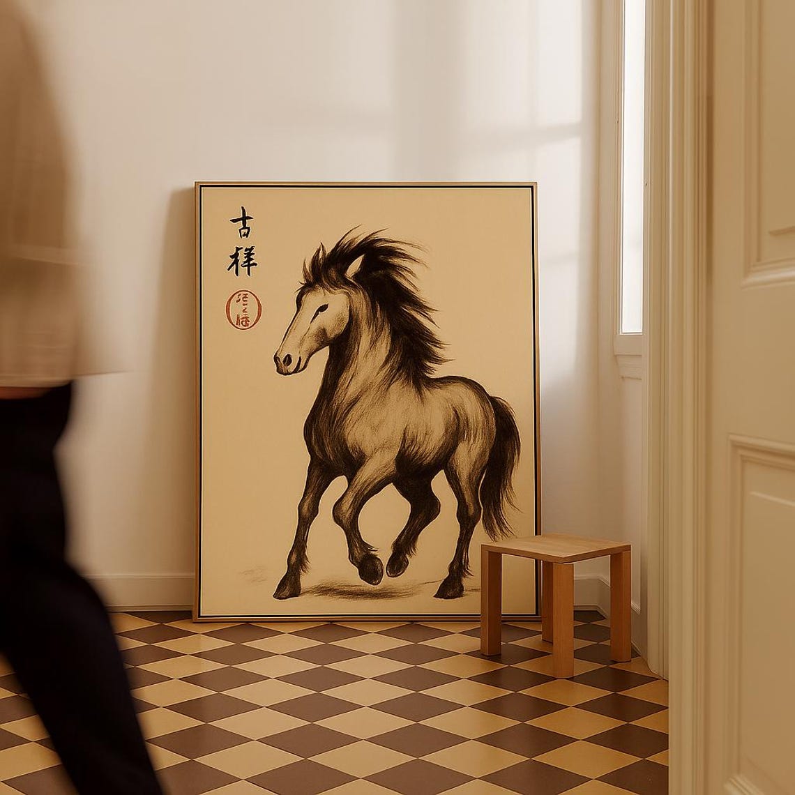 Galloping Horse Japanese Sumi E Ink Brush Painting Zen Art Poster