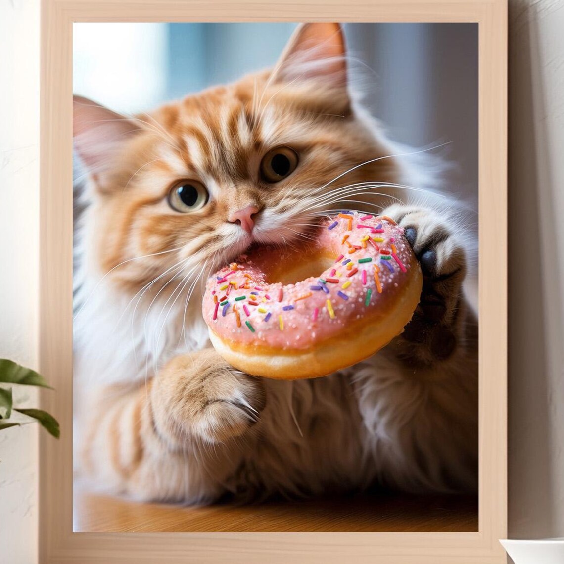 Funny Cat Eating Donut, Nursery Decor Poster