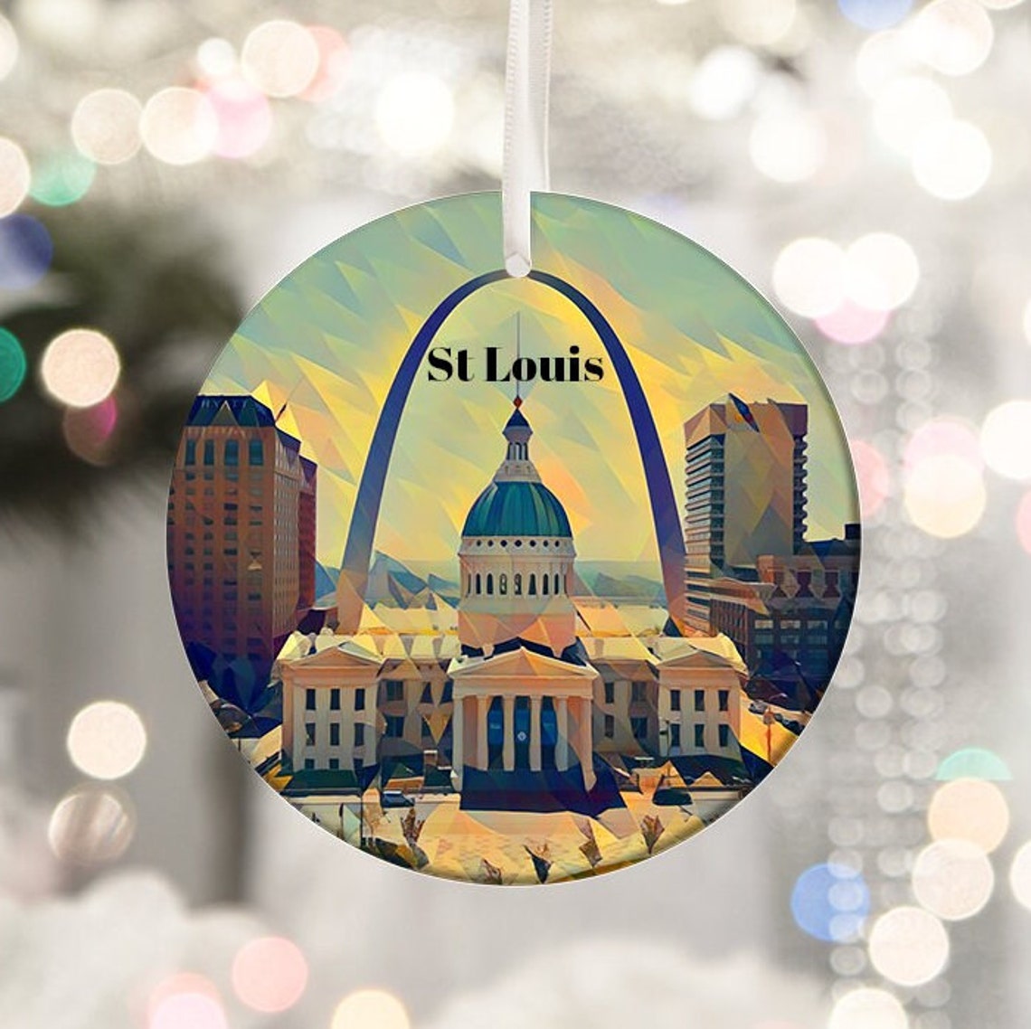 St Louis Gateway Arch City Skyline Blue Christmas Travel Poster