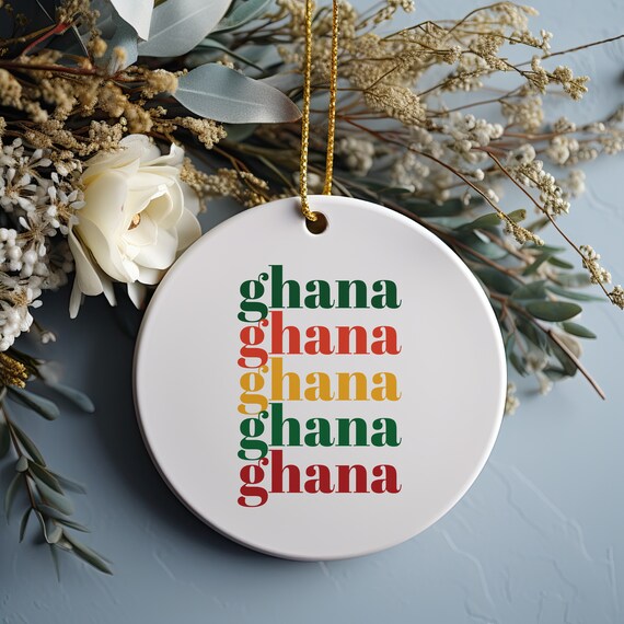 Ghana Retro Typography Green Red Gold Round Christmas Ornament Art Print