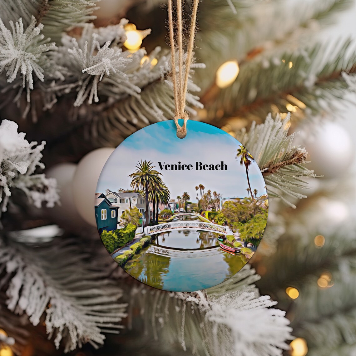 Venice Beach California Canal Bridge Watercolor Ornament Print