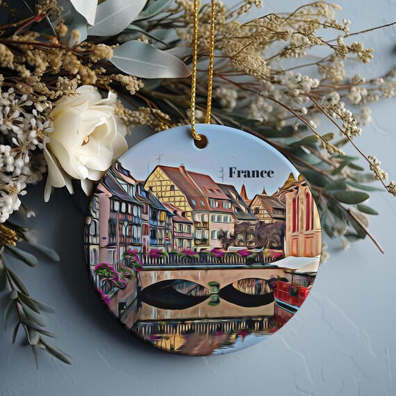 France Canal Half Timbered Houses Bridge Holiday Ornament Poster