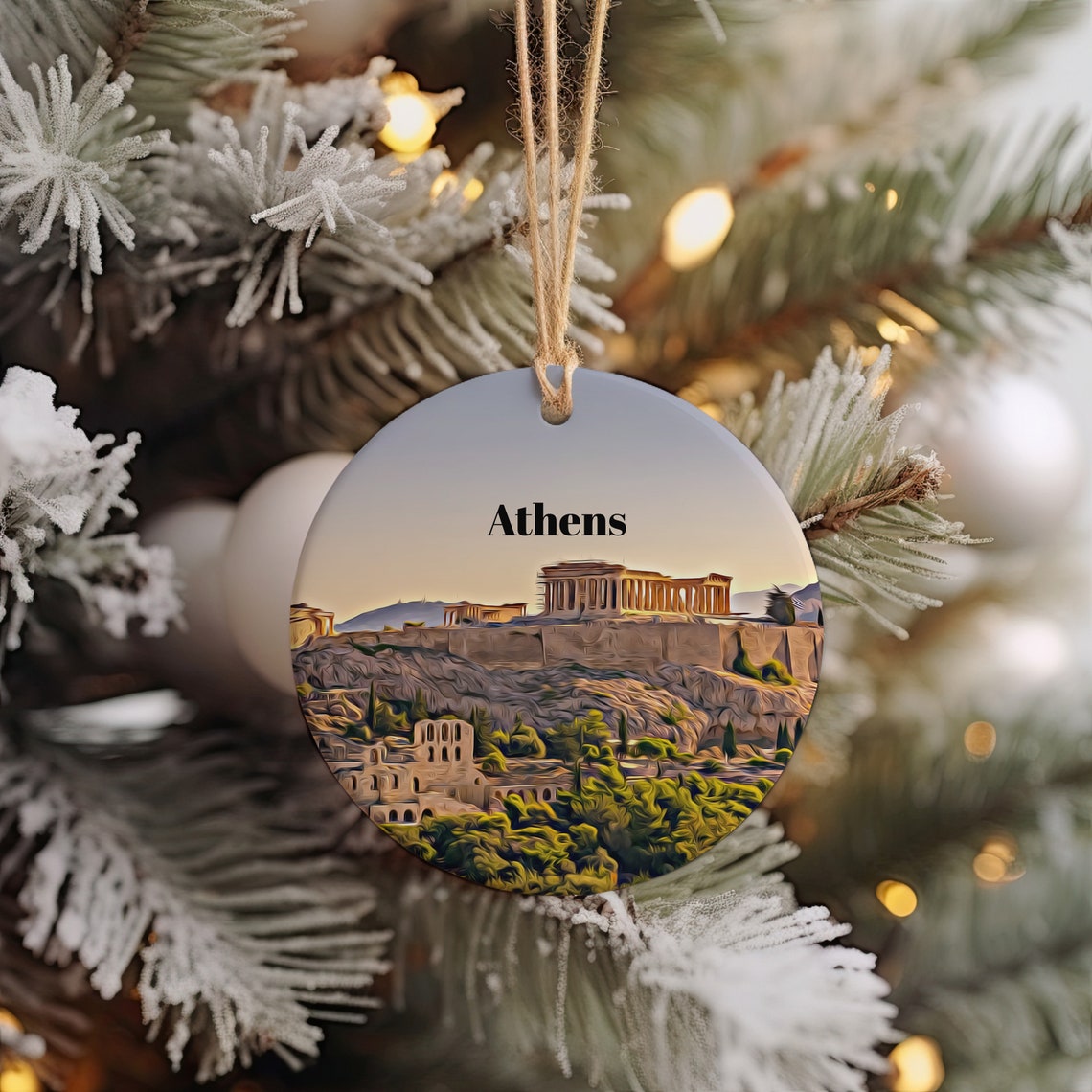 Athens Greece Christmas Ornament Poster Acropolis Travel Decor