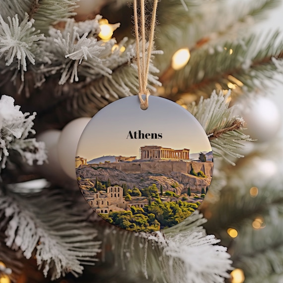 Athens Greece Christmas Ornament Poster Acropolis Travel Decor