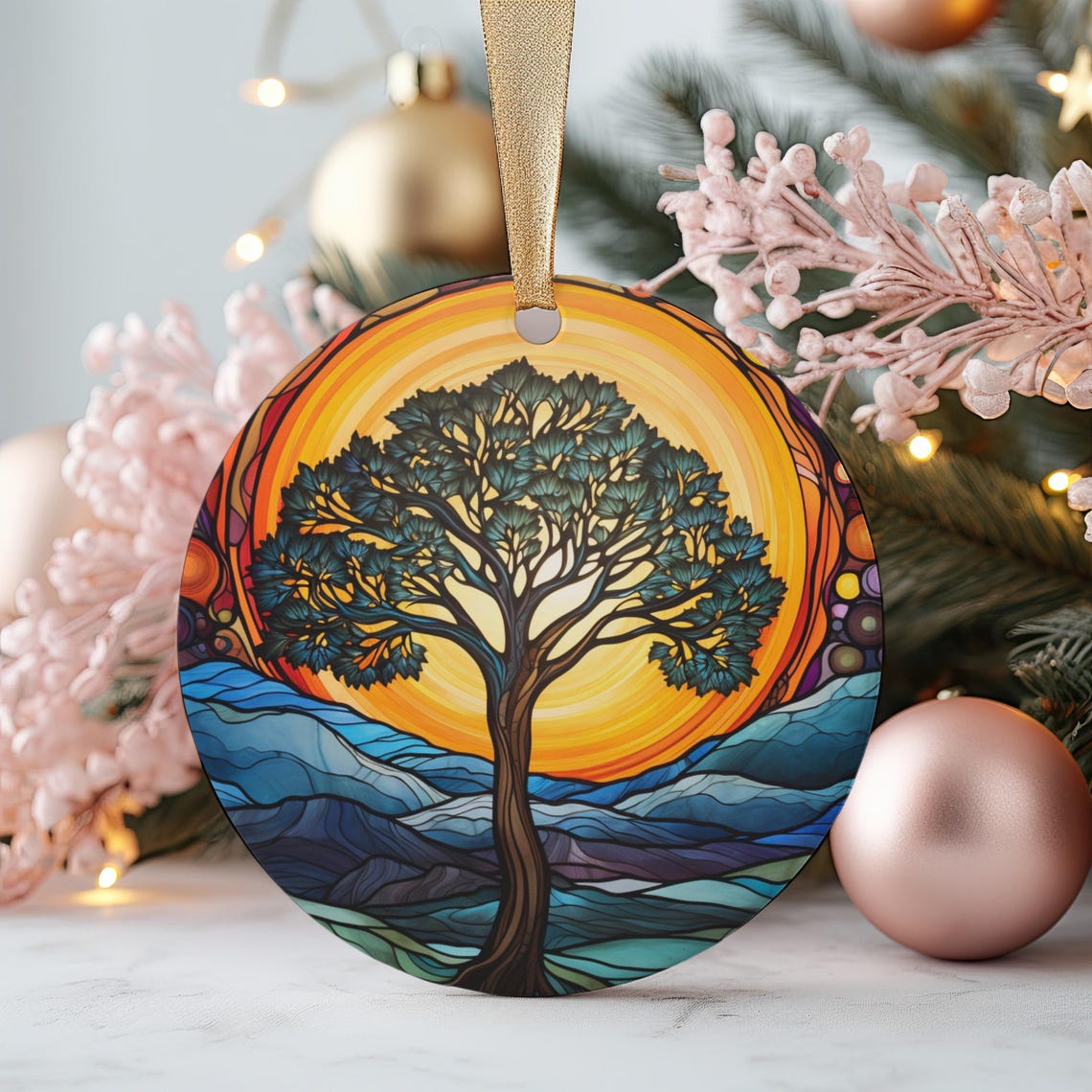 Tree Of Life Ornament Christmas Stained Glass 2025 Holiday For Family Sister Daughter Wife Son Husband