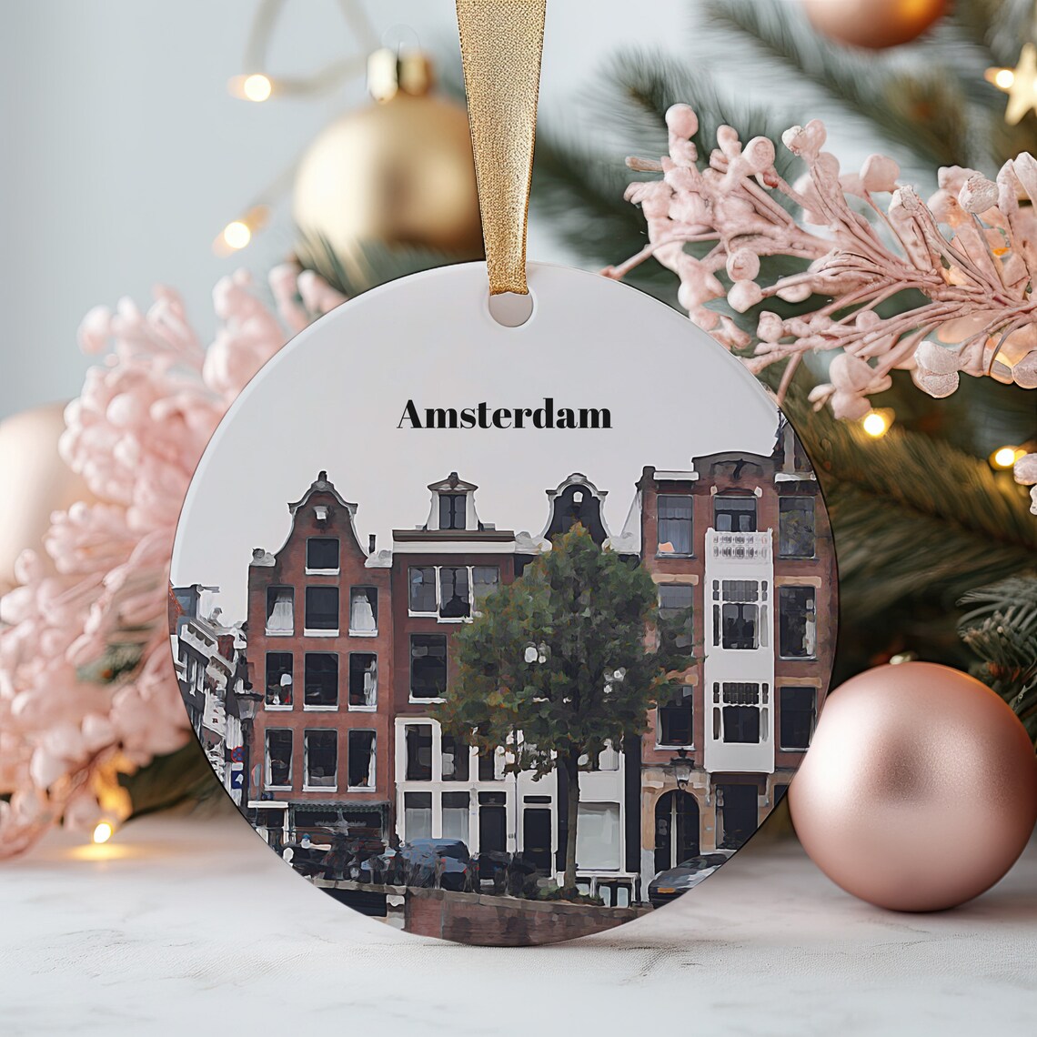 Amsterdam Canal Houses Travel Souvenir Watercolor Art Poster
