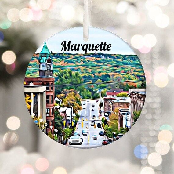 Marquette Michigan Downtown Christmas Ornament Souvenir Poster