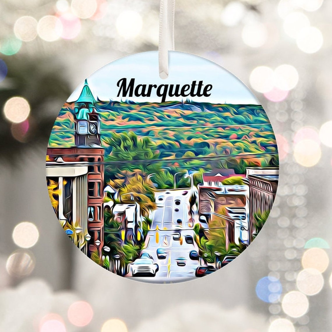 Marquette Michigan Downtown Christmas Ornament Souvenir Poster