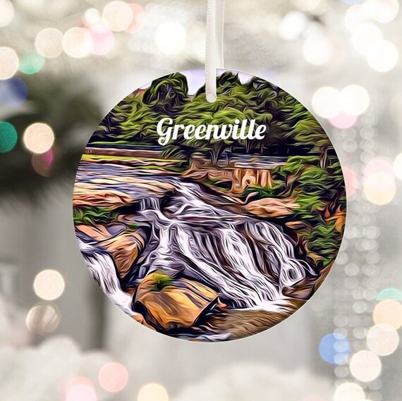 Greenville Nature Falls Christmas Ornament Waterfall Travel Wall Print