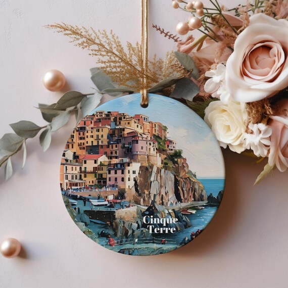 Cinque Terre Italian Coast Cliff Village Round Ornament Poster
