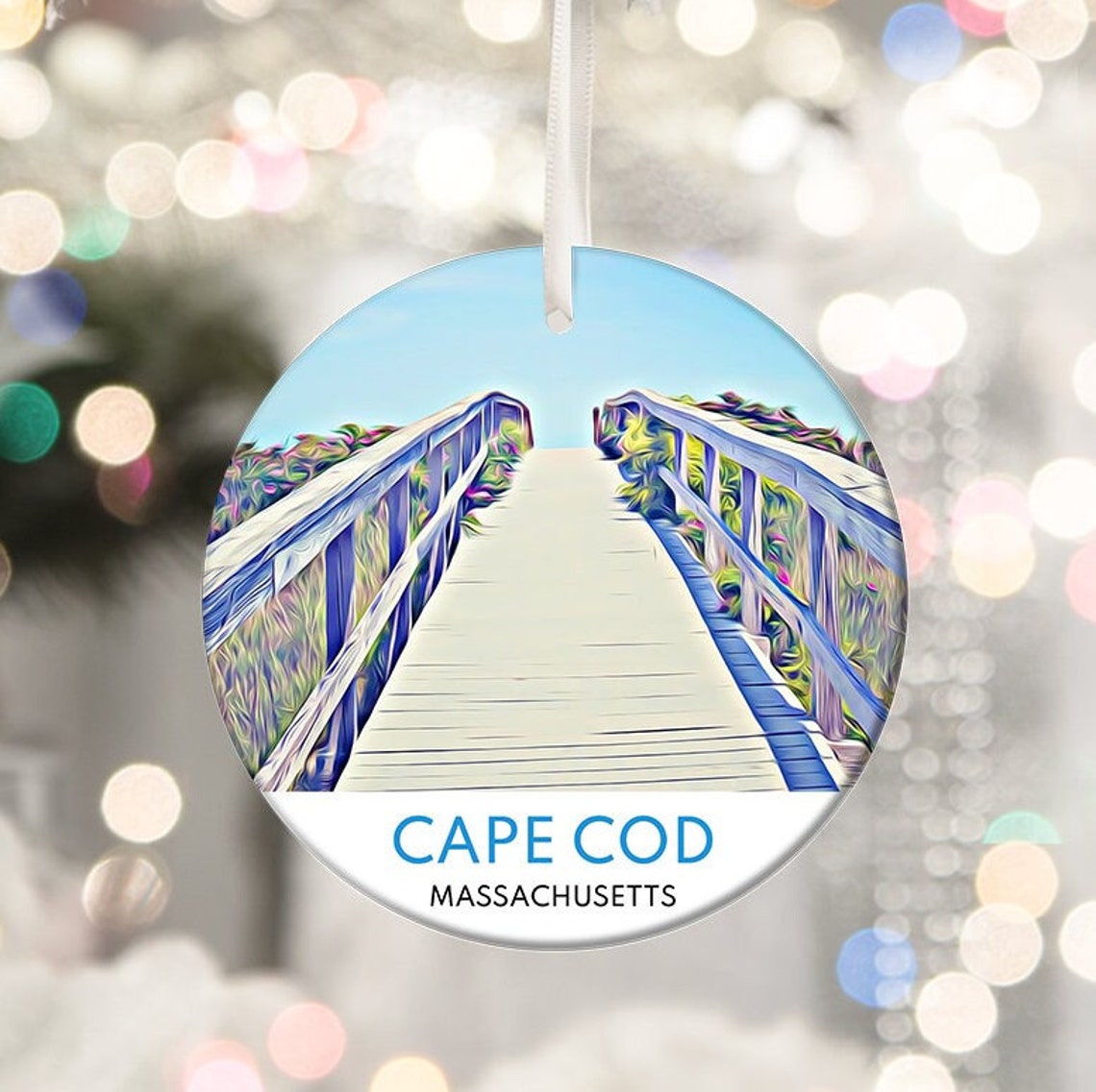 Cape Cod Massachusetts Boardwalk Beach Bridge Watercolor Wall Poster