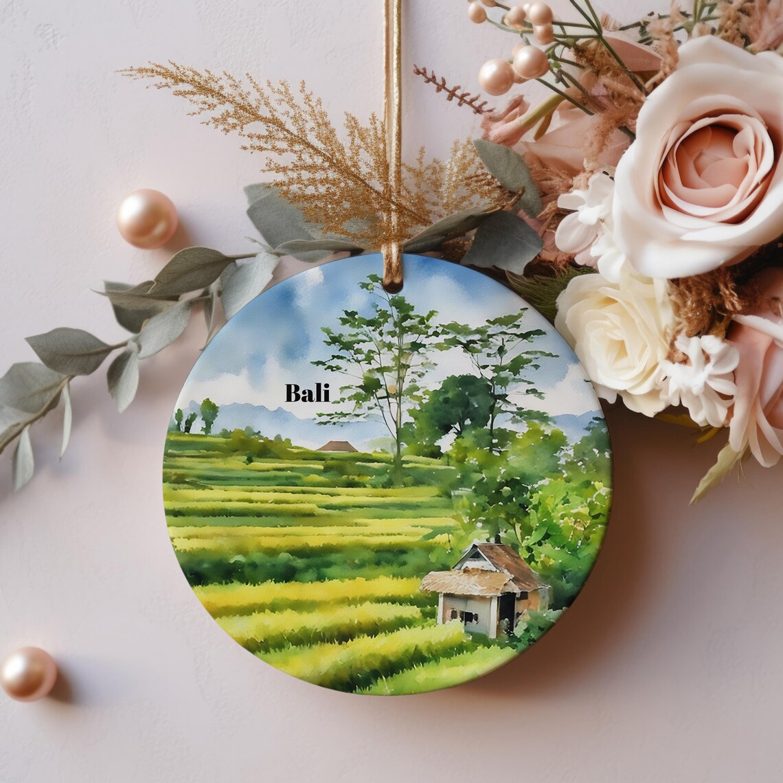 Bali Rice Terrace Tropical Landscape Christmas Ornament Print