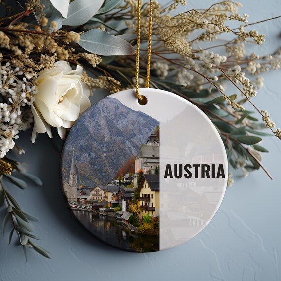 Austria Alpine Lakeside Village Christmas Ornament Souvenir Poster