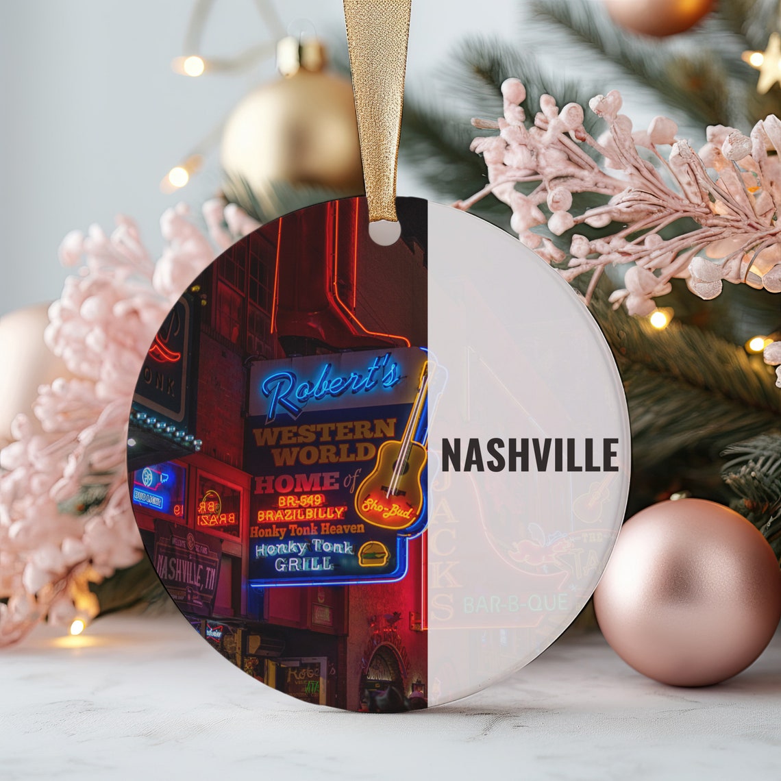 Nashville Neon Broadway Honky Tonk Christmas Ornament Poster