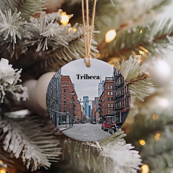 Tribeca New York Cobblestone Street Round Christmas Ornament Print
