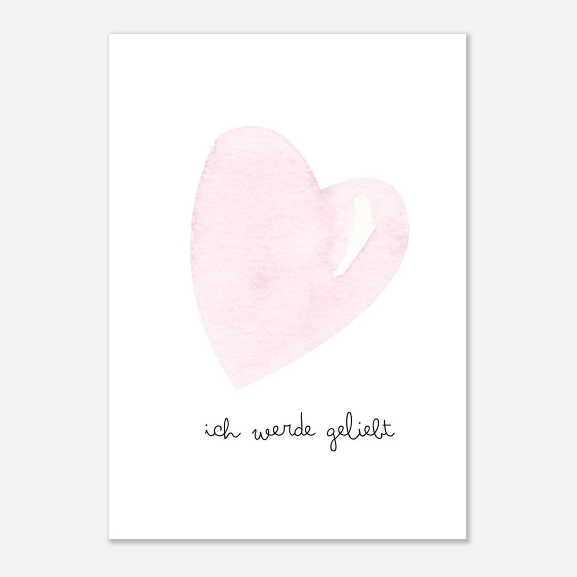 Soft Pink Watercolor Heart 'I Am Loved' Affirmation Nursery Poster - Image 2