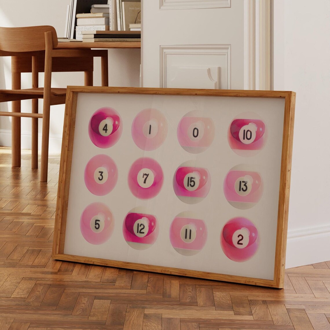 Pink Billiard Balls 8 Ball Pool Grid Trendy Funky Y2K Room Poster