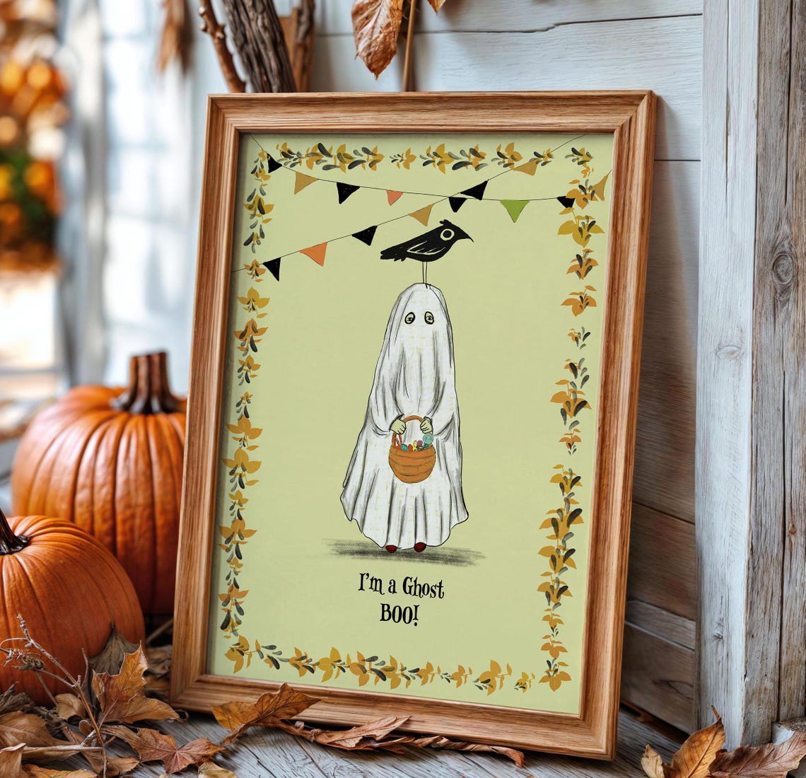 Cute Ghost With Crow And Candy Basket Im A Ghost Boo Halloween Poster - Image 3