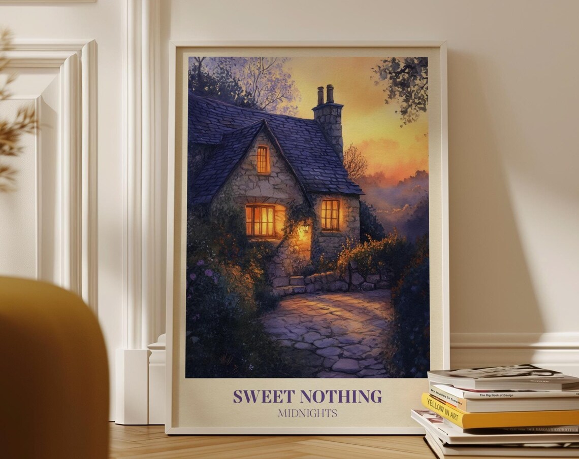 Sweet Nothing Cozy Stone Cottage at Dusk Music-Inspired Wall Art