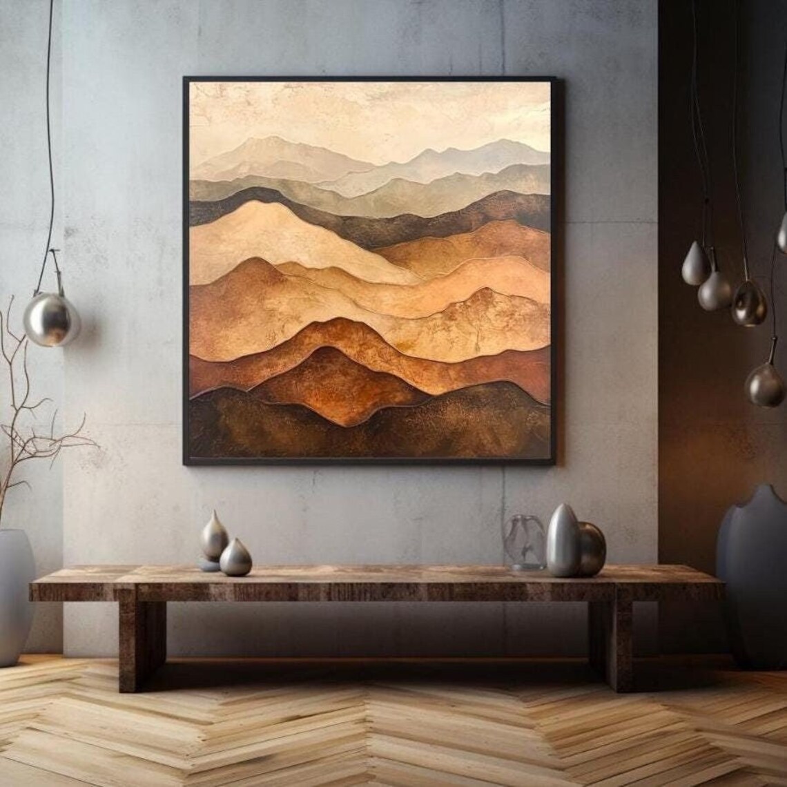 Neutral Abstract Mountain Range Wall Art Minimalist Wall Decor Mountain Wall Art Black Framed Wall Art For Living Room