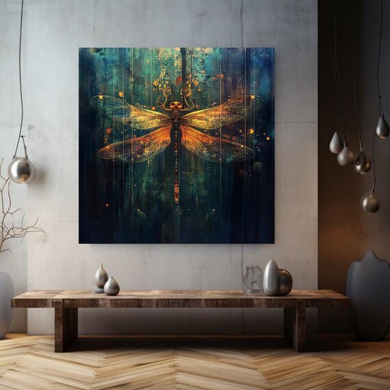 Mystical Dragonfly Wall Art Spiritual Wall Art Large Wall Art Nature Wall Art Above Bed Decor Insect Wall Art Mystical Wall Decor
