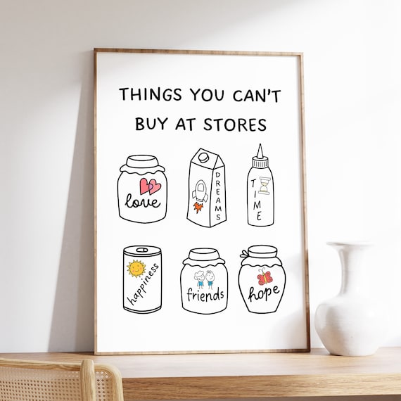 Things You Can't Buy at Stores Love Hope Dreams Illustrated Quote Poster