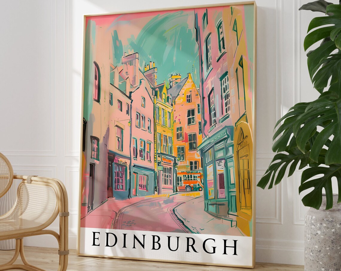 Edinburgh Old Town Street Scene Colourful Scotland Travel Poster - Image 2