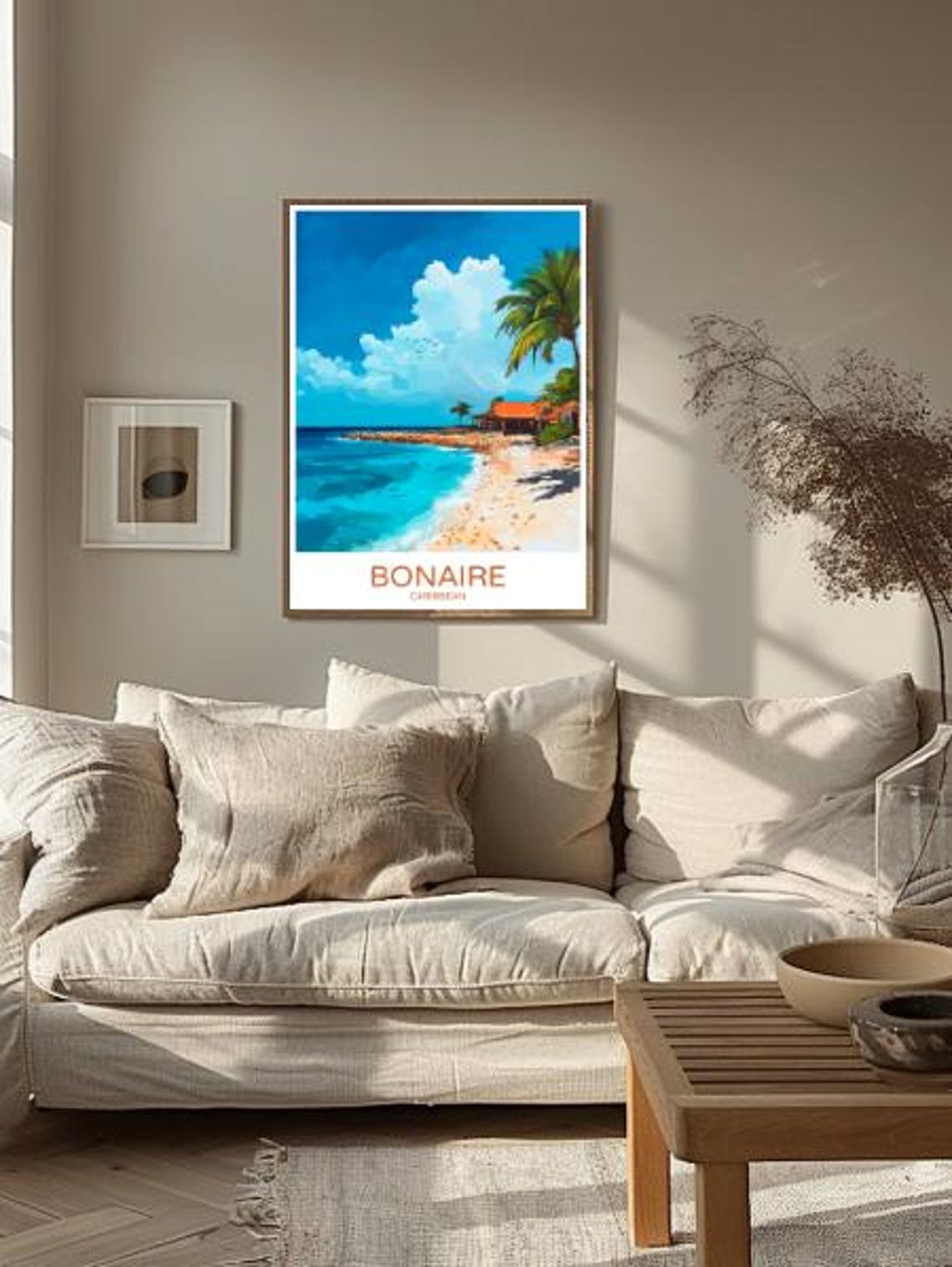 Bonaire Caribbean Beach Palm Trees Turquoise Water Hut Poster - Image 2