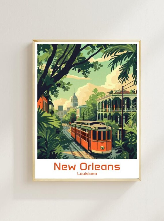 New Orleans Louisiana Streetcar Oak Avenue Garden Travel Poster