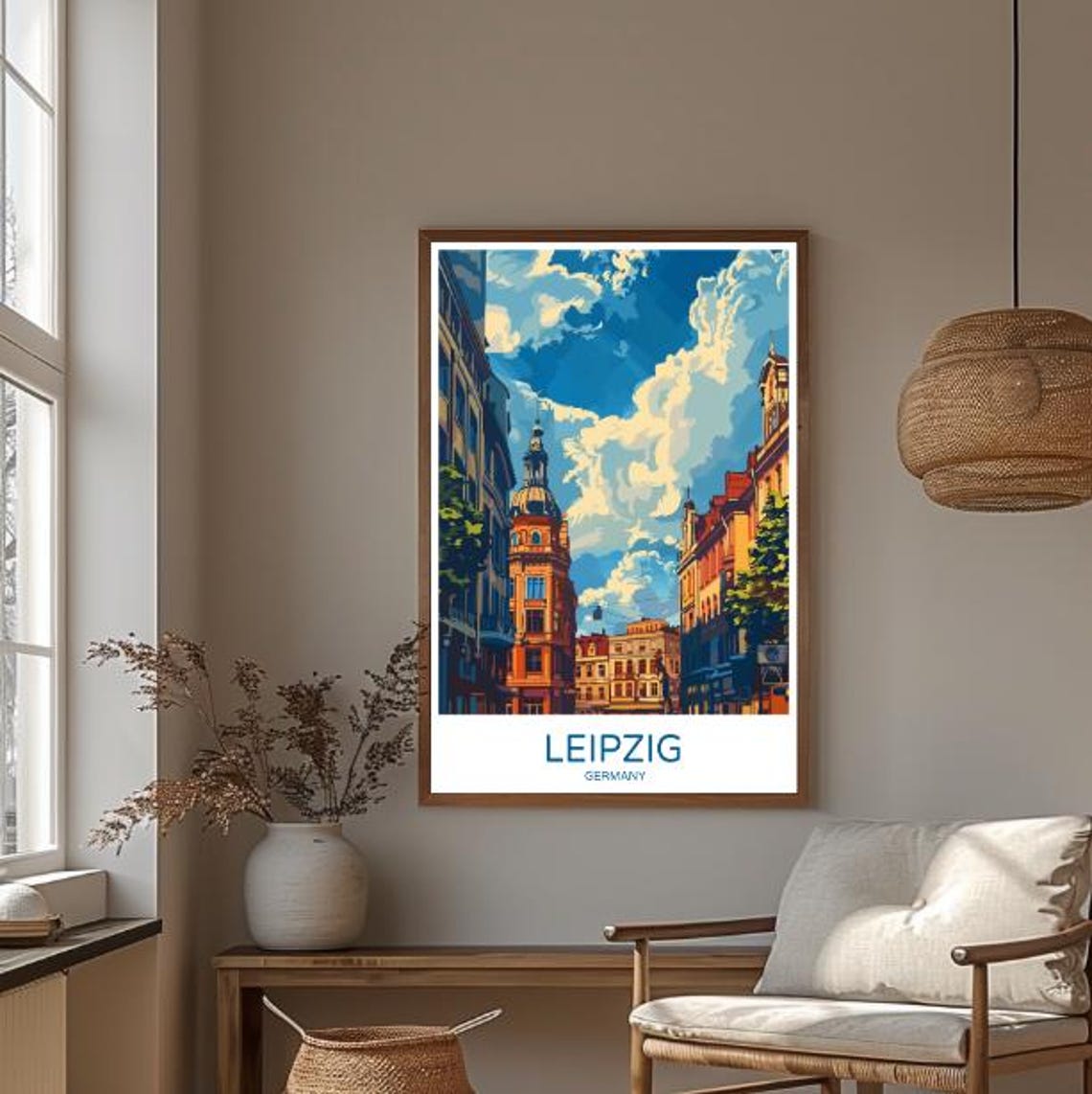 Leipzig Germany Historic Street Poster With Ornate Dome Building Sky - Image 3