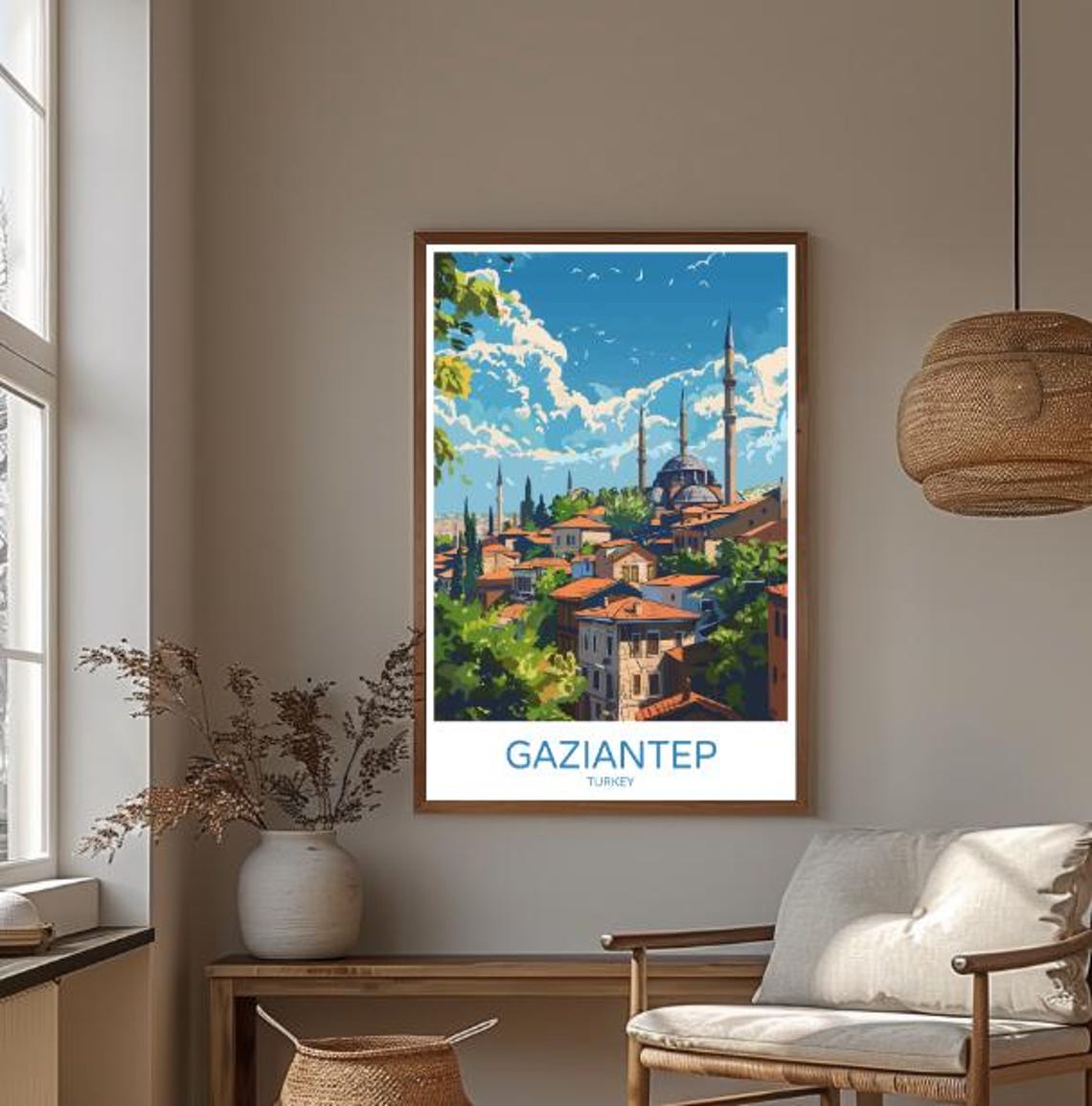 Gaziantep Turkey Mosque Minarets Old Town Rooftops City View Poster - Image 3