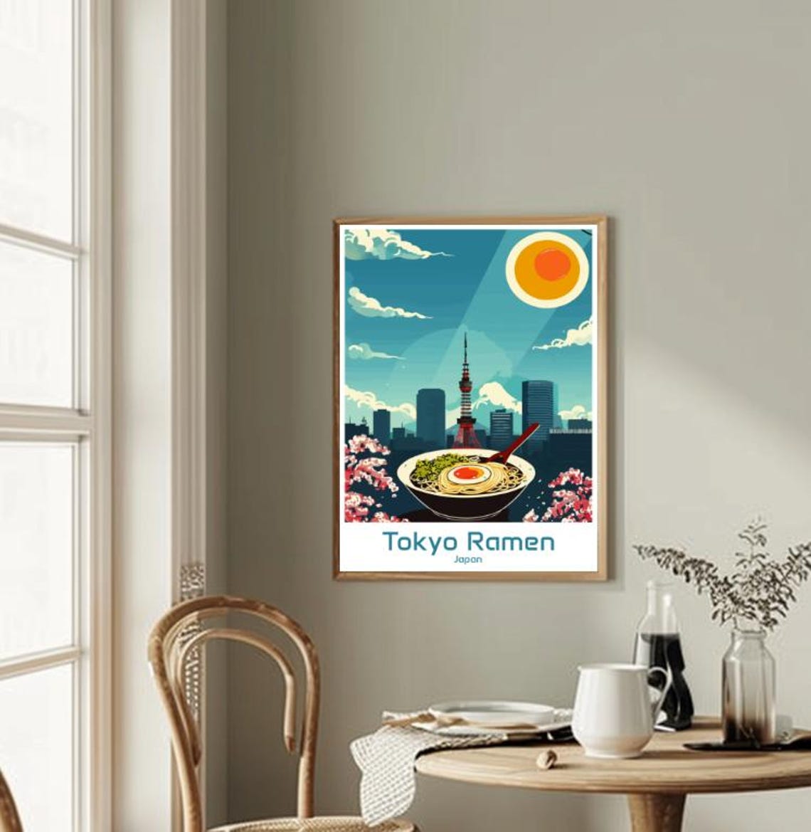 Tokyo Ramen Japan Travel Poster with Tokyo Tower and Mount Fuji View - Image 2