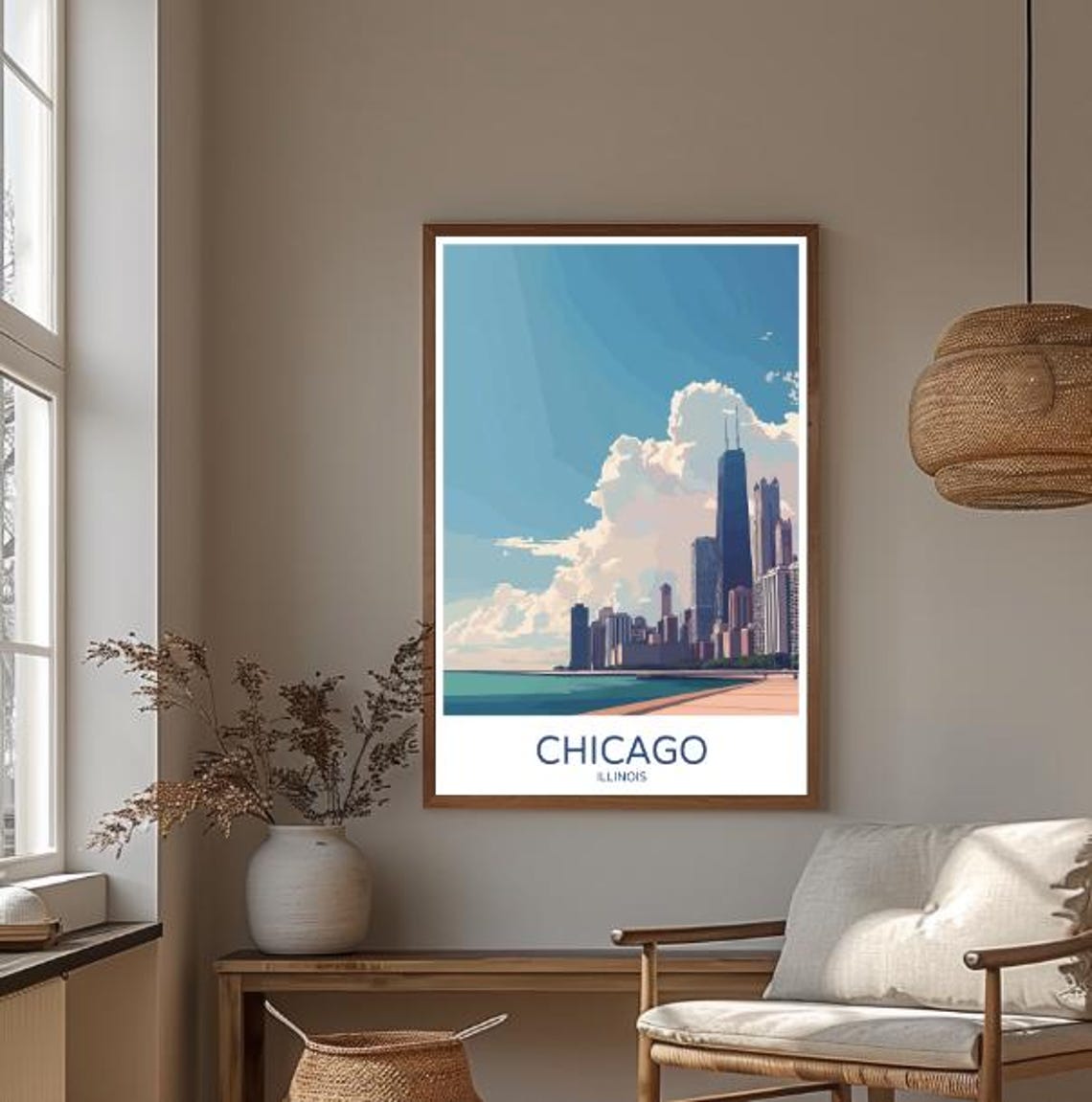 Chicago Skyline Travel Poster Iconic Wall Art Of Downtown And Lake Michigan Views Usa City Print Urban Decor - Image 3