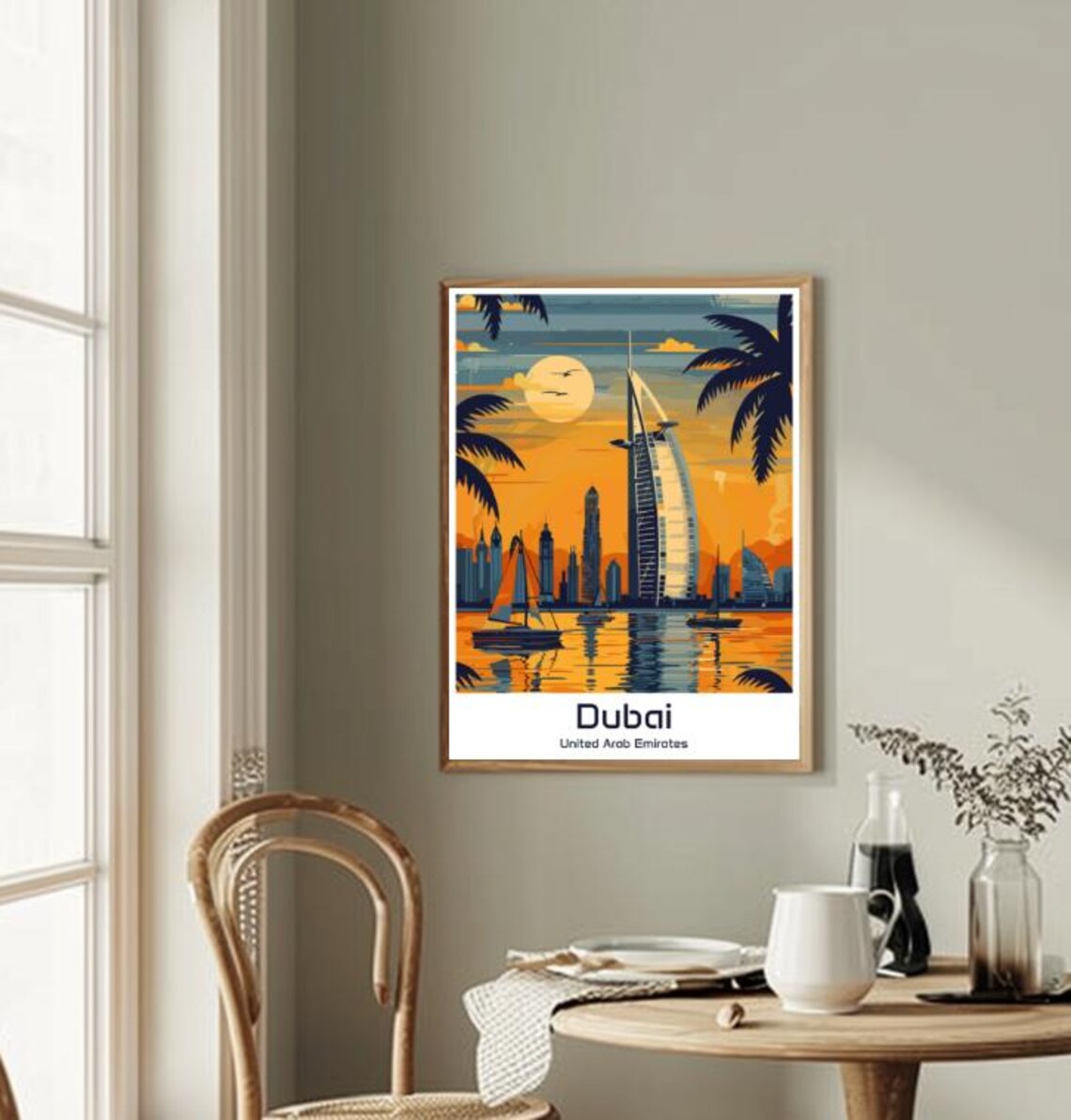 Dubai United Arab Emirates Burj Al Arab Sunset Sailboats Travel Poster - Image 2