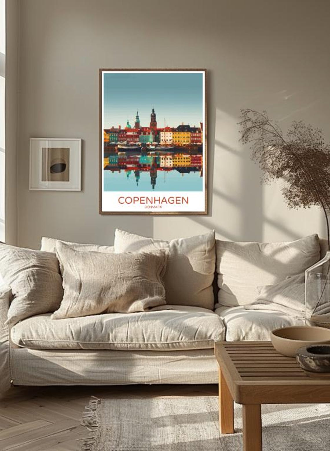 Copenhagen Nyhavn Colorful Harbor Reflection Illustrated Travel Poster - Image 2