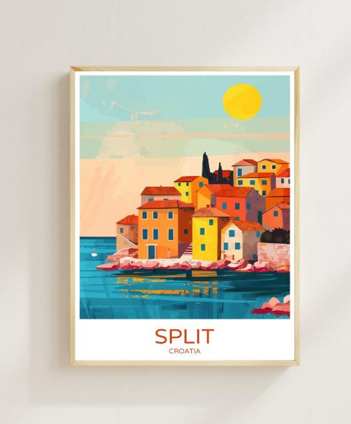 Split Croatia Colourful Old Town Waterfront at Golden Sunset Poster