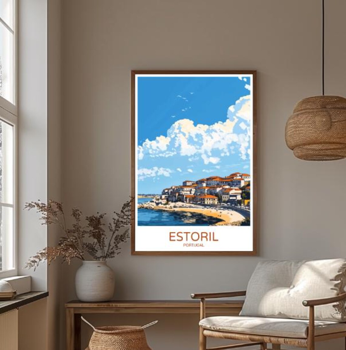 Estoril Portugal Beachfront Old Town Coastline Travel Poster - Image 3