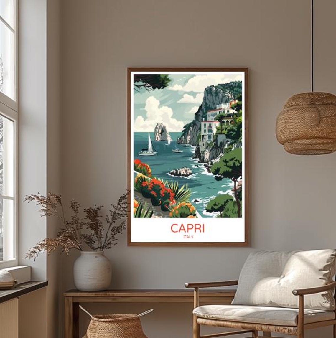 Capri Italy Travel Poster Faraglioni Rocks Sailboats And Cliffs View - Image 3