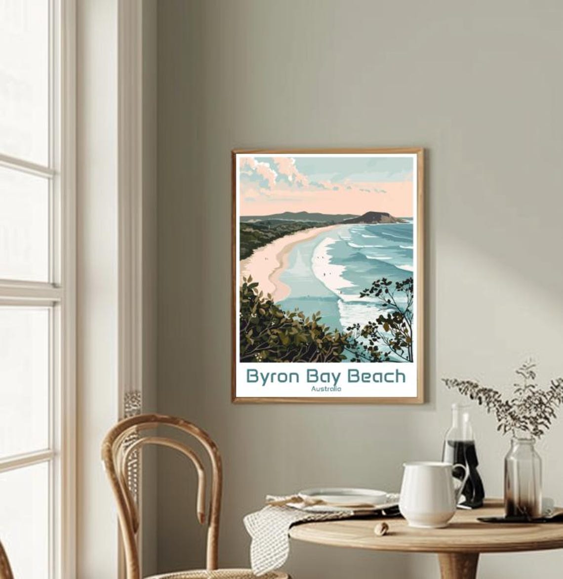 Byron Bay Australia Curved Sandy Beach Surf Retro Travel Poster - Image 2