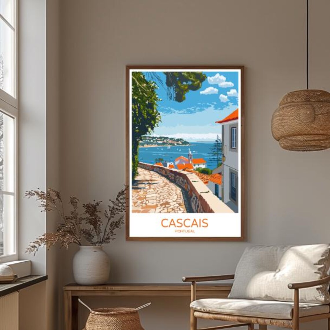 Cascais Portugal Cobblestone Street Overlooking the Bay Poster - Image 3