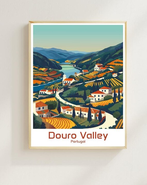Douro Valley Portugal Terraced Vineyards River View Travel Poster