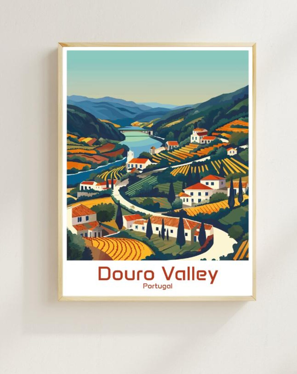 Douro Valley Portugal Terraced Vineyards River View Travel Poster
